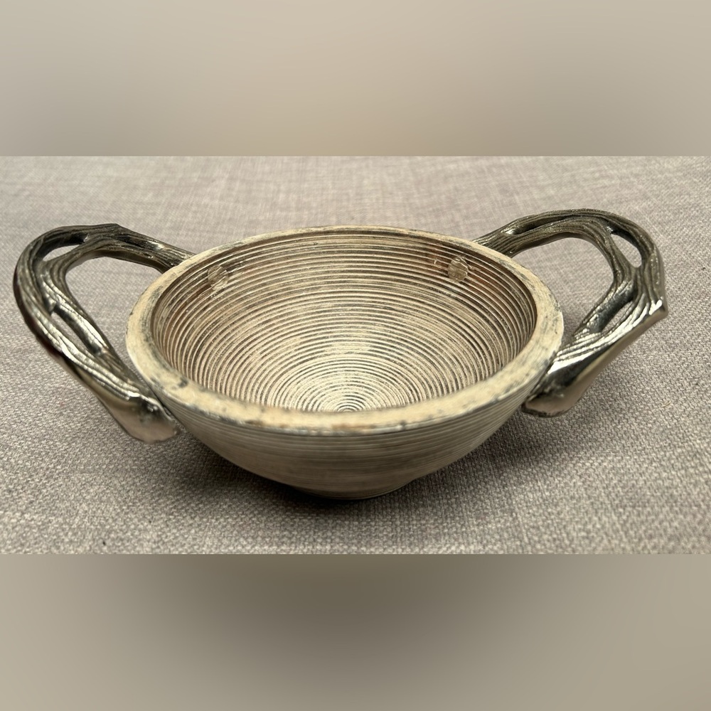 Farmhouse Rustic-Style Woiden Bowl Decorative Metal Handles #06102510
